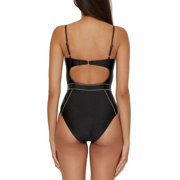 Becca Women's Color Sheen Corset-Seamed One-Piece Swimsuit Black Size S 0181 - Picture 2 of 4